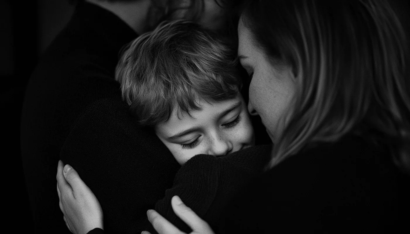 A child meeting his adoptive family for the first time